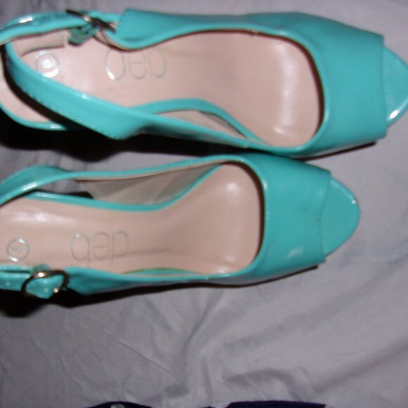 size 6 medium womens high heels shoes teal blue strap dress wear six - Picture 2 of 6